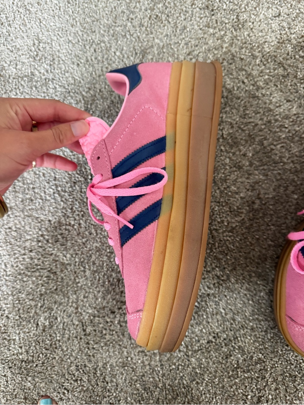 adidas Pink Suede Sneakers with Navy Three Stripes - Picture 2 of 8